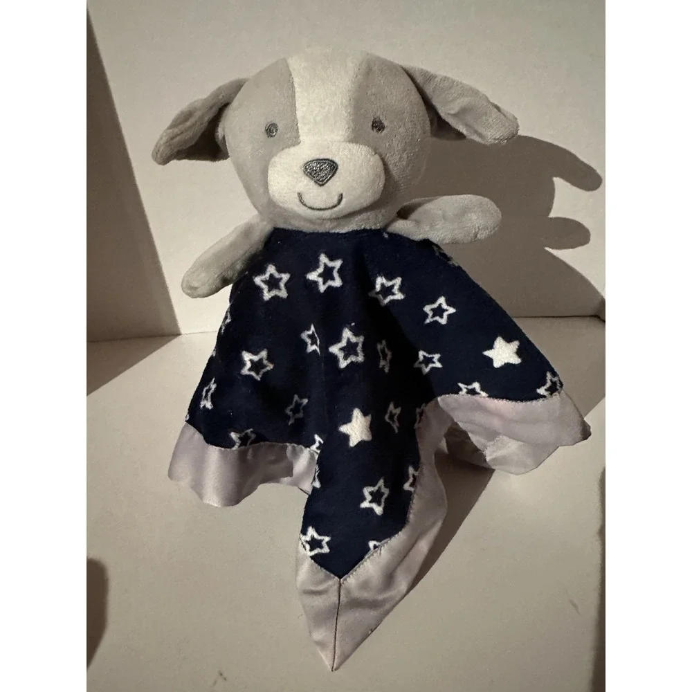 Carters‎ Child of Mine Puppy Dog Lovey Gray Navy Stars Security Blanket Rattles